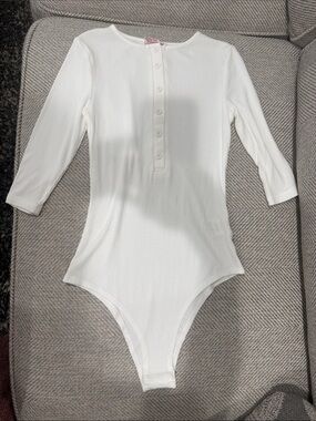 Bayse White Ribbed One-Piece Bodysuit
